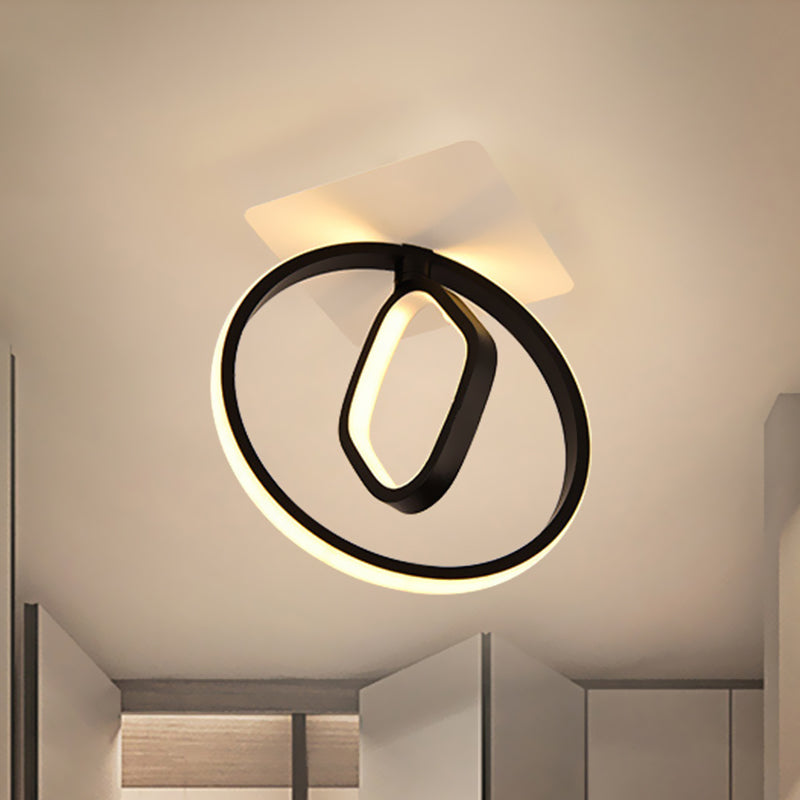 Ring and Rhombus Flush Mount Modern Acrylic White/Black LED Ceiling Lighting in White/Warm Light for Bedroom