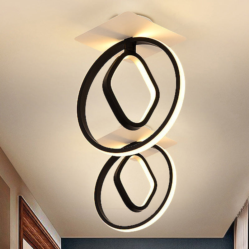 Ring and Rhombus Flush Mount Modern Acrylic White/Black LED Ceiling Lighting in White/Warm Light for Bedroom