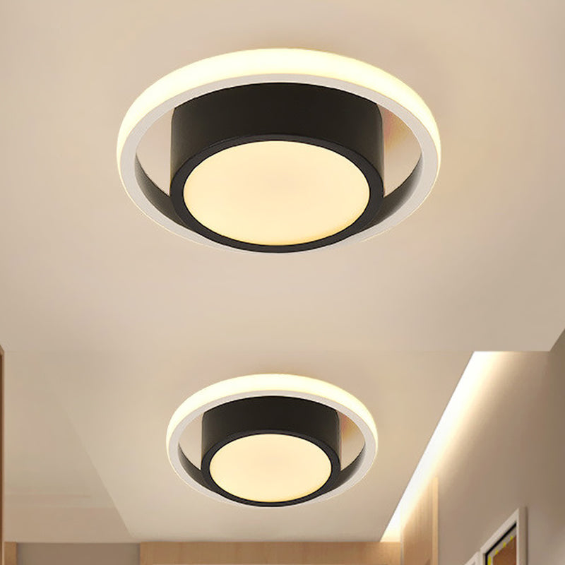 Contemporary Circular Flush Light Acrylic Living Room LED Close to Ceiling Lamp in Black, White/Warm Light
