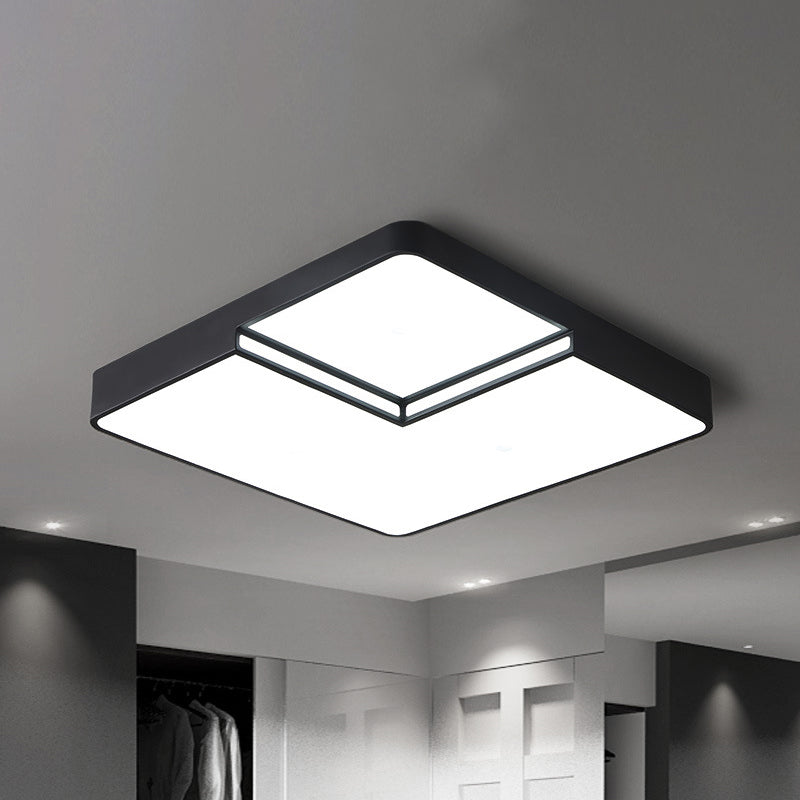 White/Black Square Flush Mount Lighting Modern LED Acrylic Ceiling Light Fixture in White/Warm Light, 16.5"/20.5" W
