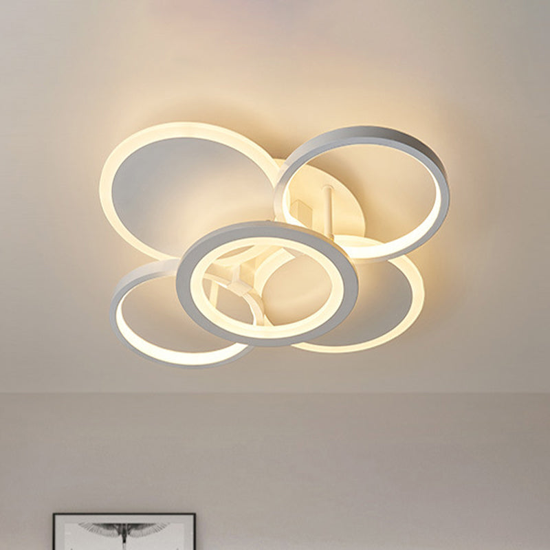 16"/19.5" W Metal Circular Semi Flush Mount Simplicity LED White Flush Ceiling Light for  Bedroom, White/Warm Light