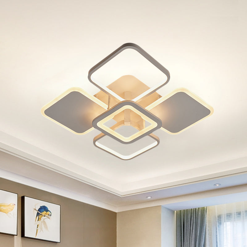 Metal Square/Diamond Semi Mount Lighting Nordic LED White Close to Ceiling Lamp for Dorm in White/Warm Light