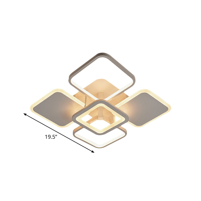 Metal Square/Diamond Semi Mount Lighting Nordic LED White Close to Ceiling Lamp for Dorm in White/Warm Light