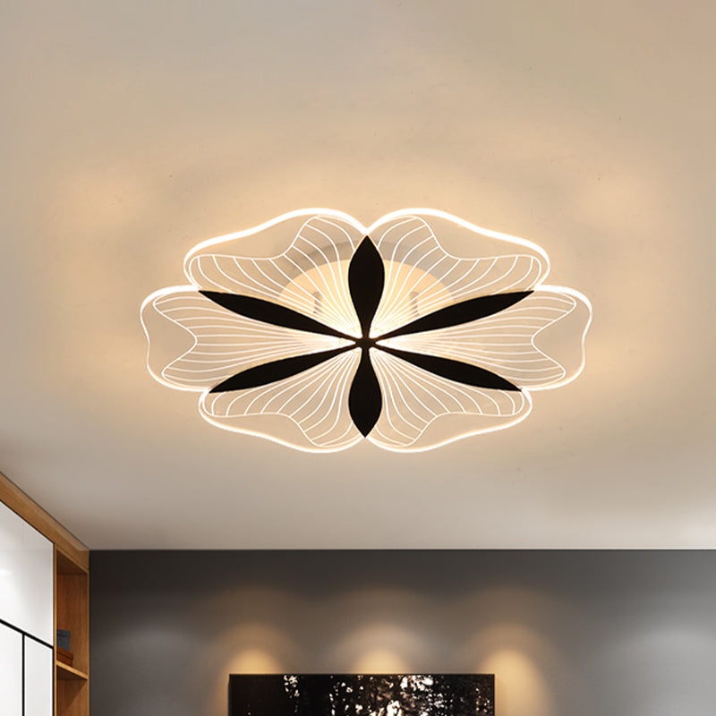 Black Floral Shaped Flush Mount Minimal Metal LED Ceiling Light Fixture in White/Warm Light for Bedroom