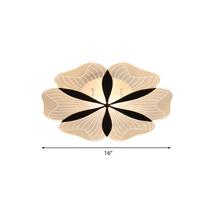 Black Floral Shaped Flush Mount Minimal Metal LED Ceiling Light Fixture in White/Warm Light for Bedroom