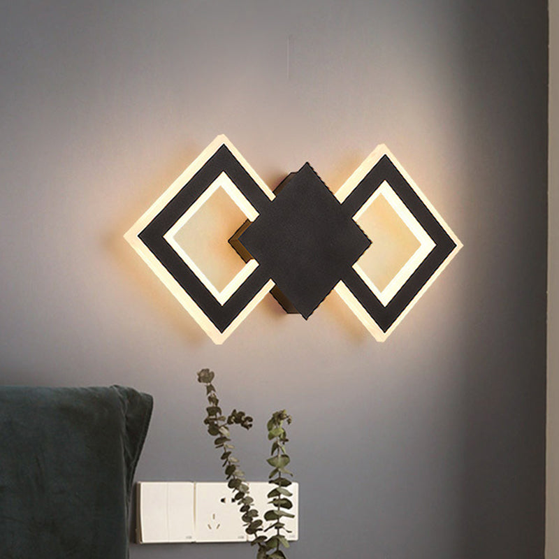 Black/White Rhombus Wall Lighting Idea Nordic LED Metal Sconce Light Fixture for Bedroom, White/Warm Light