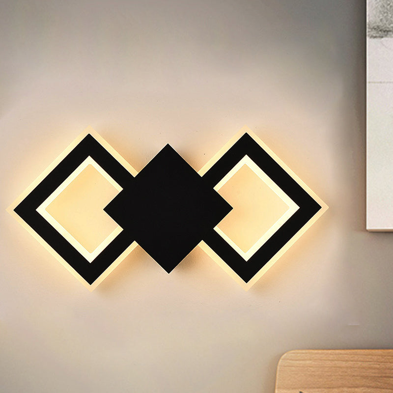 Black/White Rhombus Wall Lighting Idea Nordic LED Metal Sconce Light Fixture for Bedroom, White/Warm Light