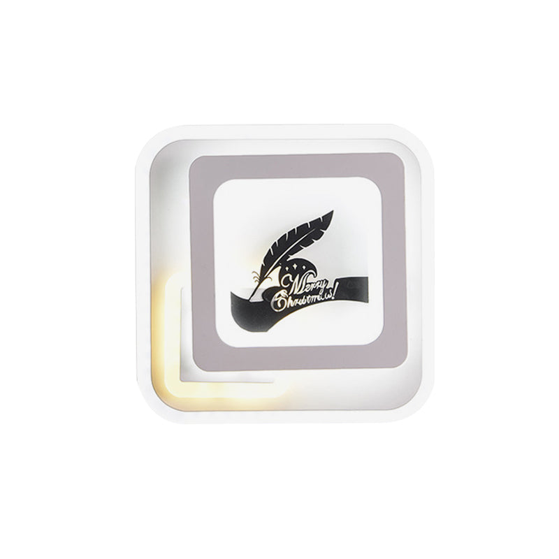 Association d'éclairage carré acrylique Simplicité LED LED BLANC MUR BLANC avec motif de cerf / plumes pour le salon