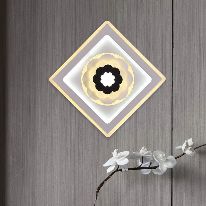 Rhombus Sconce Light Aymat Minimal Acrylique Salle Salle LED Éclairage mural LED avec motif de floraison en blanc et noir
