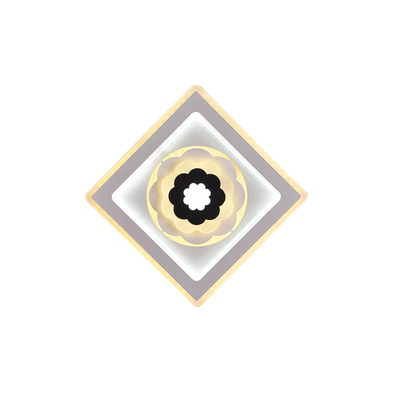 Rhombus Sconce Light Aymat Minimal Acrylique Salle Salle LED Éclairage mural LED avec motif de floraison en blanc et noir