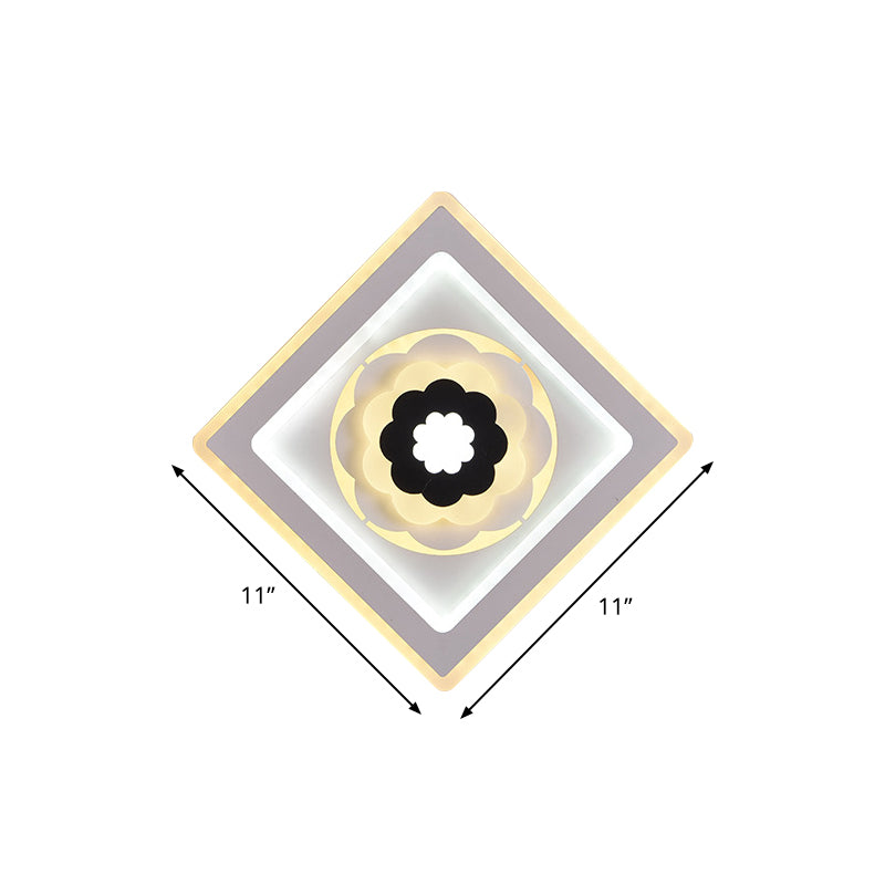 Rhombus Sconce Light Aymat Minimal Acrylique Salle Salle LED Éclairage mural LED avec motif de floraison en blanc et noir