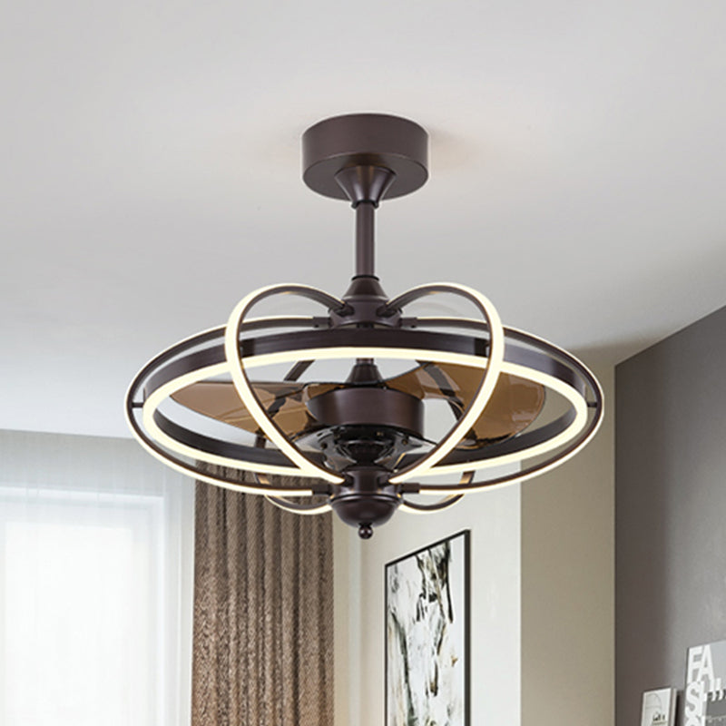 Silber/Weiß/Gold Oval Cage Semi Flush Mount Simplicity LED Silicon Hanging Lüfter Licht mit 3 braunen Klingen, 19,5 "H