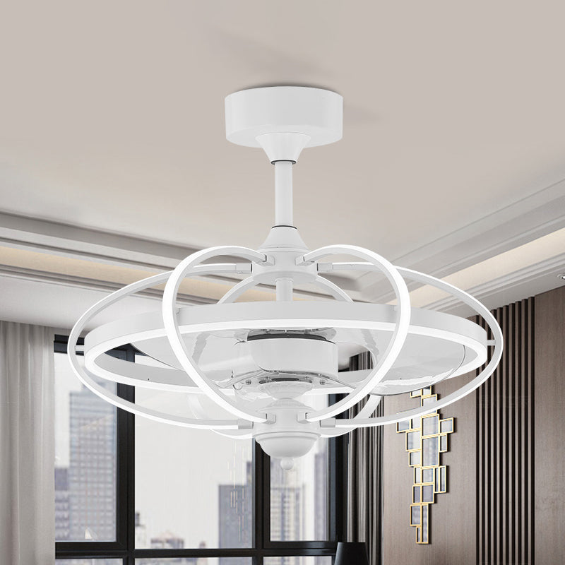 Silber/Weiß/Gold Oval Cage Semi Flush Mount Simplicity LED Silicon Hanging Lüfter Licht mit 3 braunen Klingen, 19,5 "H