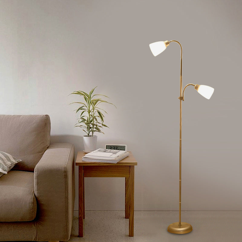 Trumpet Reading Floor Lamp Simplicity Acrylic 2 Bulbs Gold Standing Lighting for Study Room