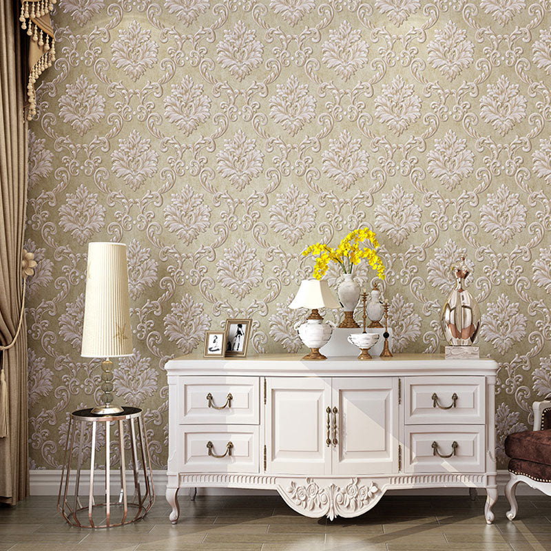Neutral Color Damask Design Wallpaper Water-Resistant Wall Covering, 33-foot x 20.5-inch