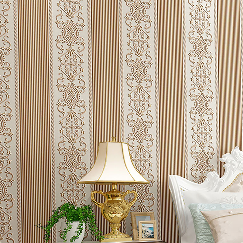 Floral Surface Wallpaper Roll for Living Room Decor Stripes Wall Art in Neutral Color, Stain-Resistant