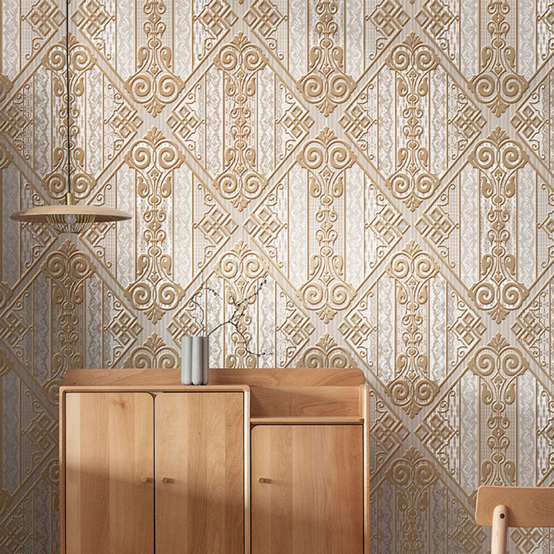 20.5" x 33' Nostalgic Wallpaper Roll for Guest Room with Quatrefoil and Flowers Pattern in Natural Color