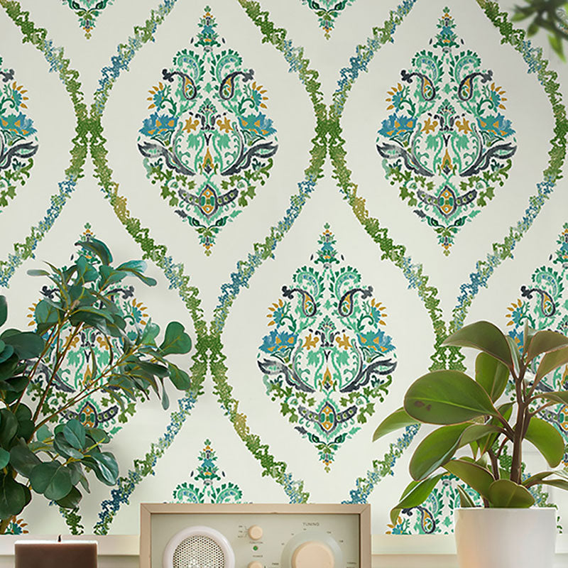 Traditional Flowers Wallpaper Roll for Thai Restaurant in Natural Color, 20.5-inch x 33-foot
