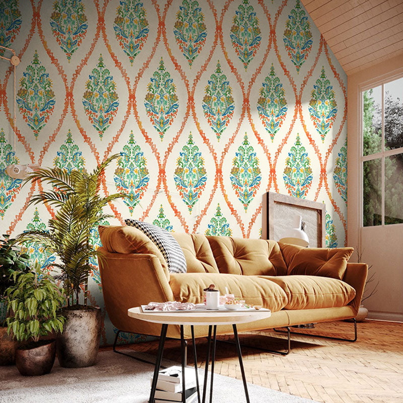 Traditional Flowers Wallpaper Roll for Thai Restaurant in Natural Color, 20.5-inch x 33-foot