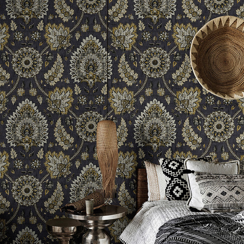 Bohemian Wallpaper Roll in Neutral Color Flower and Leaf Wall Covering for Living Room, 57.1 sq ft.