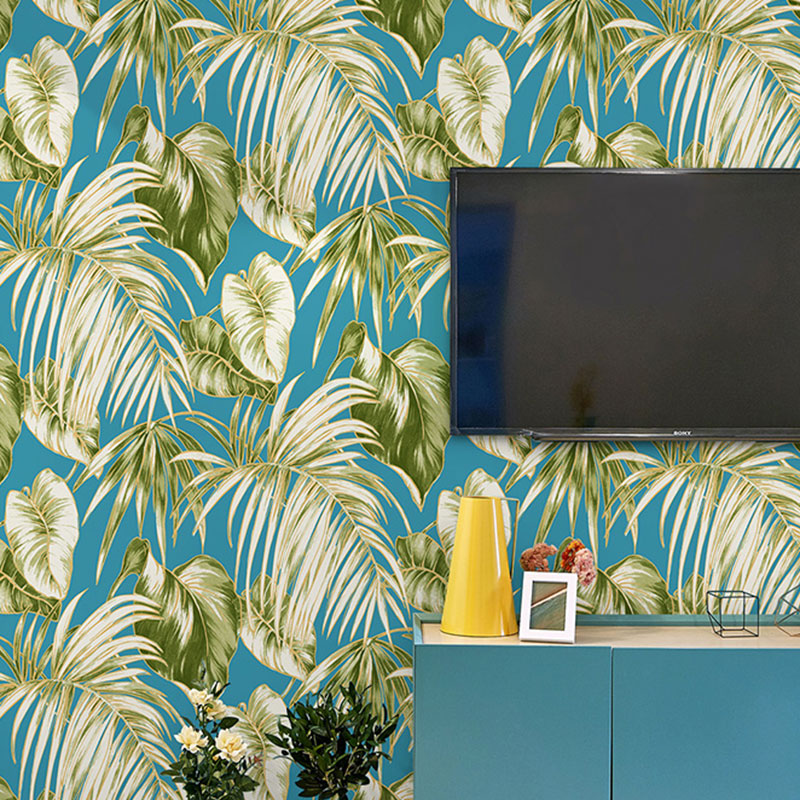 Water-Resistant Banana Leaves Wallpaper Roll 33' x 20.5" Minimalist Wall Art for Thai Restaurant