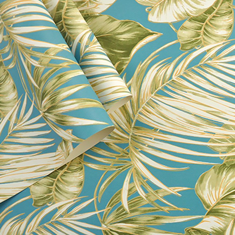 Water-Resistant Banana Leaves Wallpaper Roll 33' x 20.5" Minimalist Wall Art for Thai Restaurant