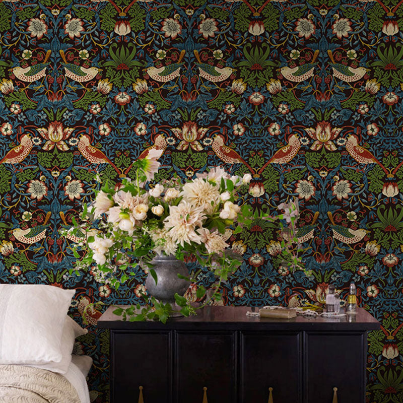 Neutral Color Rustic Wall Art 33' by 20.5" Damasque and Bird Wallpaper Roll for Accent Wall