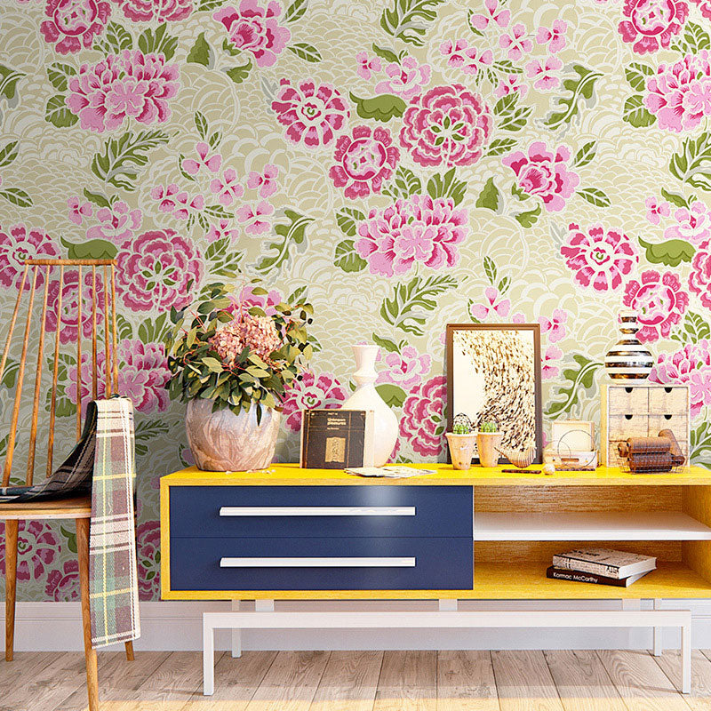 Decorative Blossoming Flower Wallpaper Roll Non-Woven Material Wall Art for Guest Room Decor