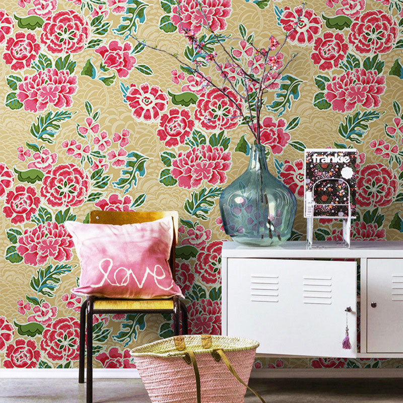 Decorative Blossoming Flower Wallpaper Roll Non-Woven Material Wall Art for Guest Room Decor