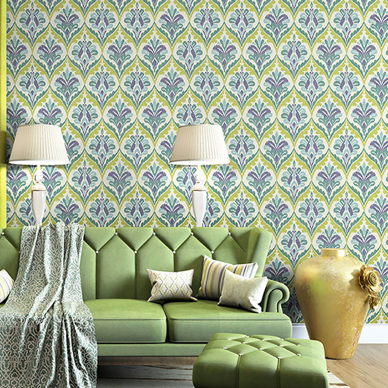 Countryside Wallpaper in Light Color Flower and Gird Wall Art, 20.5-inch x 33-foot