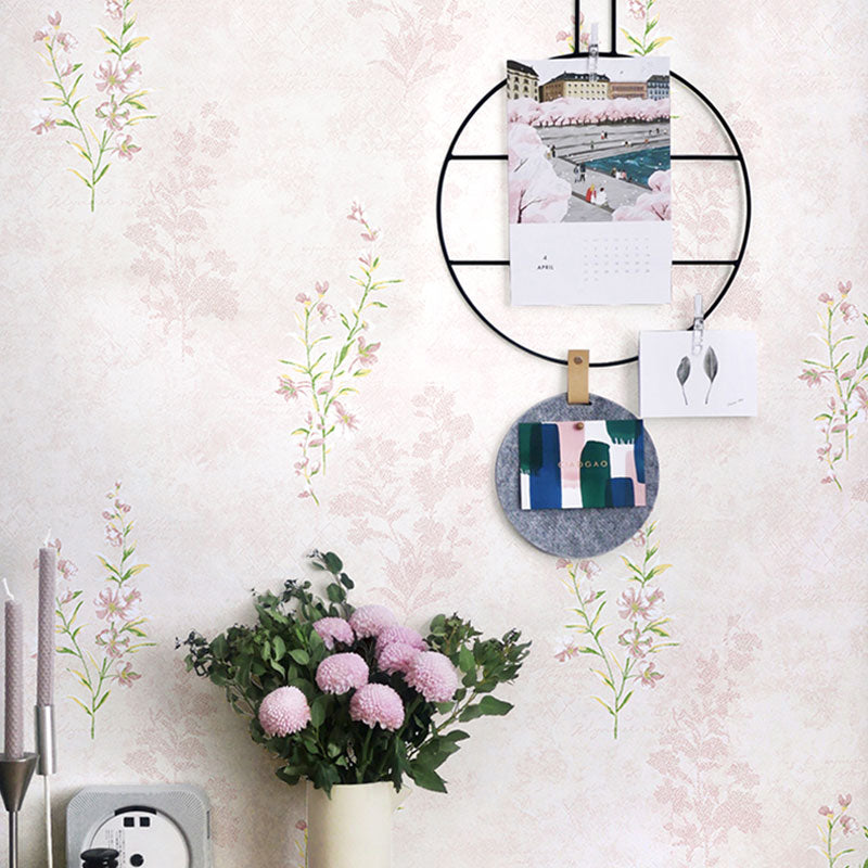 Soft Color Minimalist Wall Covering 20.5 in x 33 ft Flower and Leaf Wallpaper Roll for Girl's Bedroom