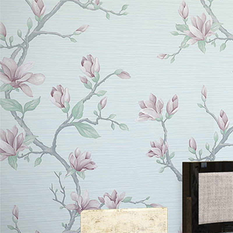 Blossoming Magnolia Wall Art Aqua Non-Woven Material Wallpaper for Home Decor, 20.5-inch x 33-foot