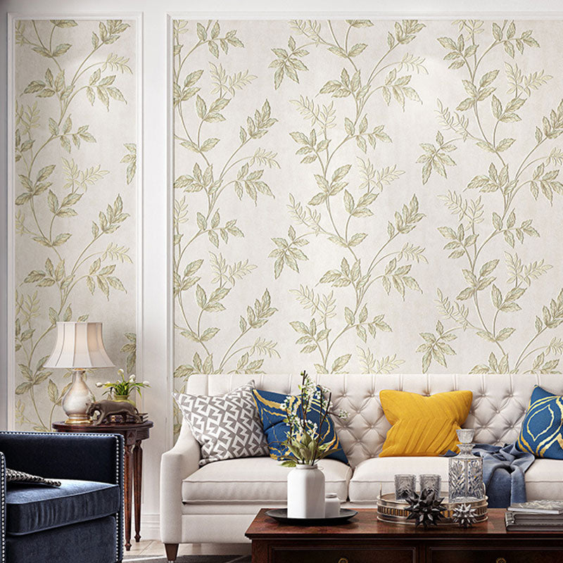 Contemporary Leaves and Stem Wallpaper for Accent Wall, 20.5 in x 33 ft Wall Art in Soft Color