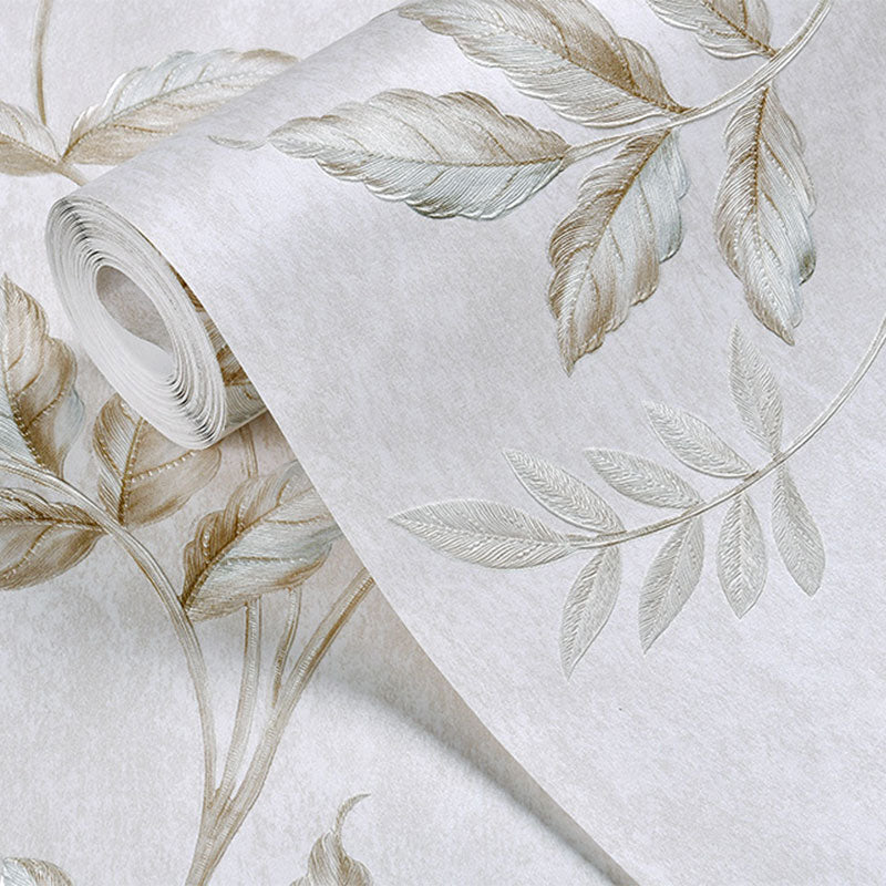 Contemporary Leaves and Stem Wallpaper for Accent Wall, 20.5 in x 33 ft Wall Art in Soft Color