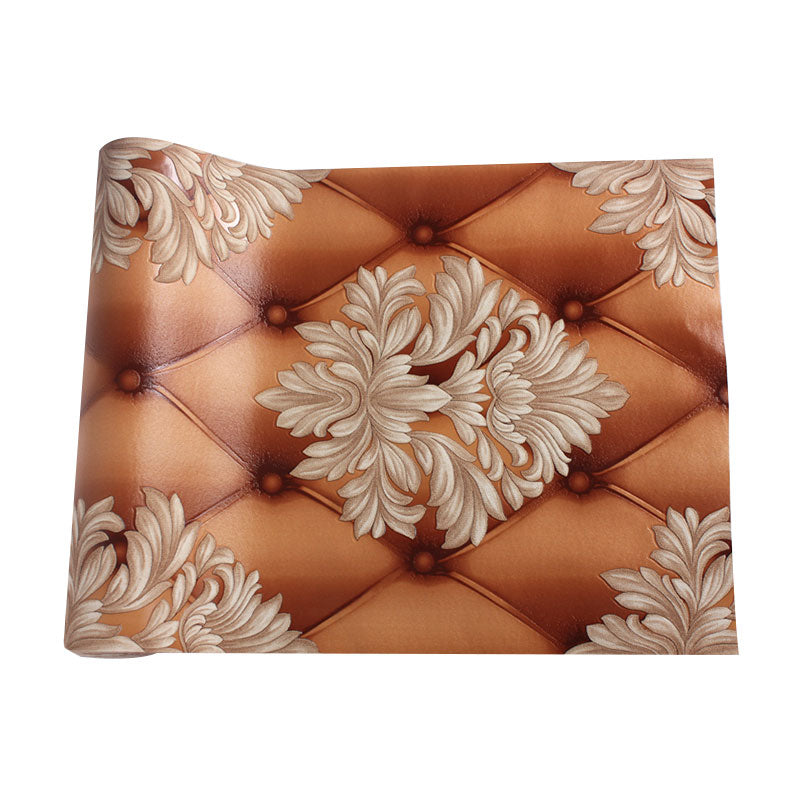 Brown Nostalgic Wall Art 33' x 20.5" Feather Surface and 3D Flower Wallpaper Roll for Accent Wall