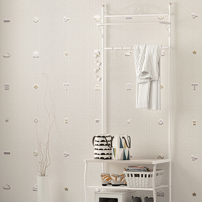 Ivory White Original Wall Art 57.1 sq ft. Food and Drinks Wallpaper Roll for Kid's Bedroom, Non-Pasted