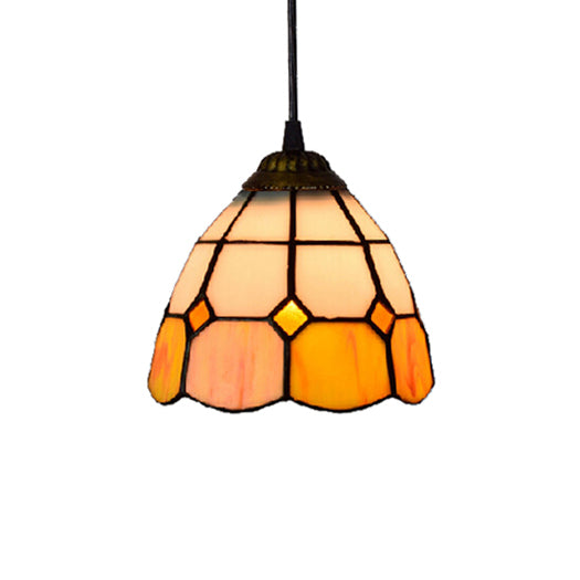 Orange Dome Mini Drop Pendant Tiffany 1 Head Multicolored Stained Glass Hanging Lamp