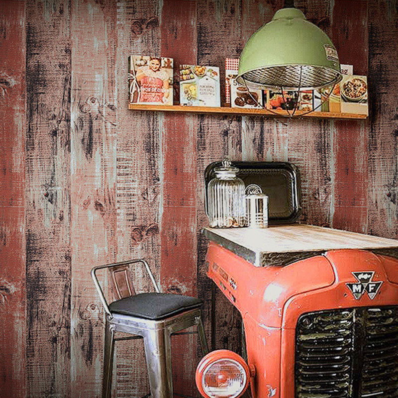 Vintage Non-Pasted Wall Covering Pastel Red Beachwood Wallpaper Roll, 33'L x 20.5"W