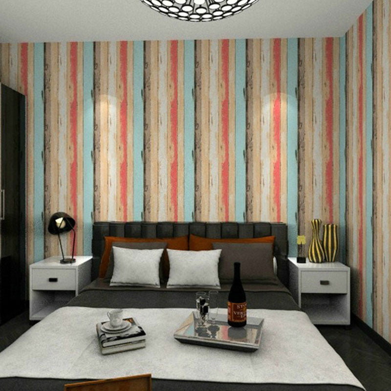 Multi-Colored Wood Effect Wall Covering Stain-Resistant Wallpaper Roll for Coffee Shop Decor, Non-Pasted