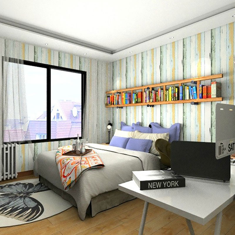 Multi-Colored Wood Effect Wall Covering Stain-Resistant Wallpaper Roll for Coffee Shop Decor, Non-Pasted