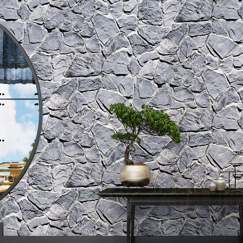 Industrial Wallpaper Roll Neutral Color Stacked Stone Wall Art, Non-Pasted, 20.5-inch x 33-foot