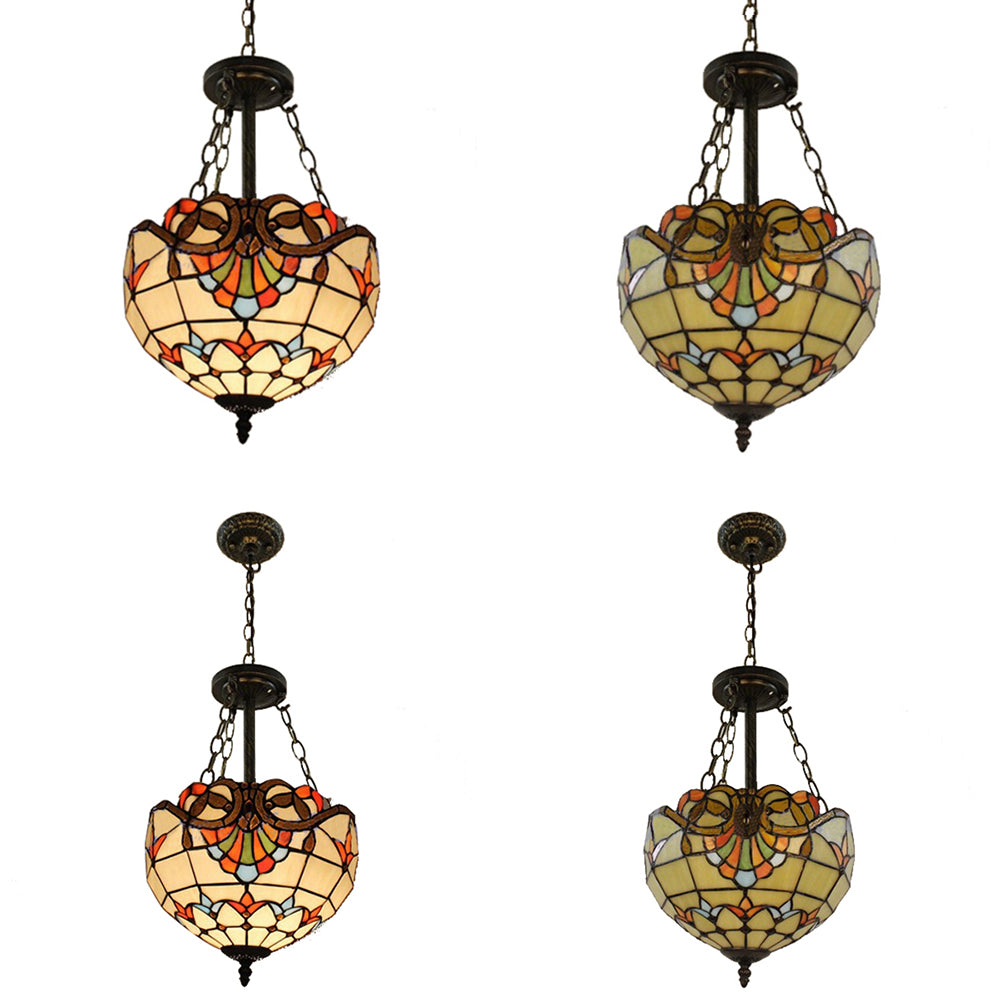 Tiffany Victorian Style Chandelier Bowl Shade Stained Glass Ceiling Pendant for Library