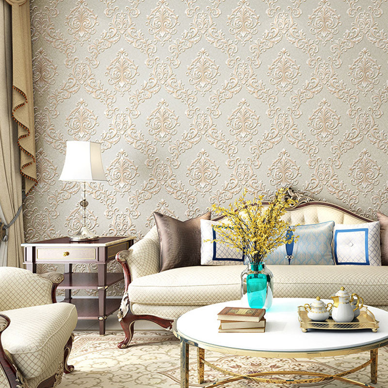 Damask Design Wallpaper Roll in Natural Color, Classic Wall Covering for Bedroom Decoration