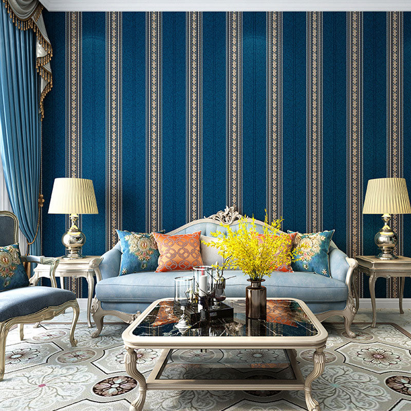 Stain-Resistant Stripe Wall Art Non-Woven Fabric Wallpaper Roll for Living Room, Non-Pasted