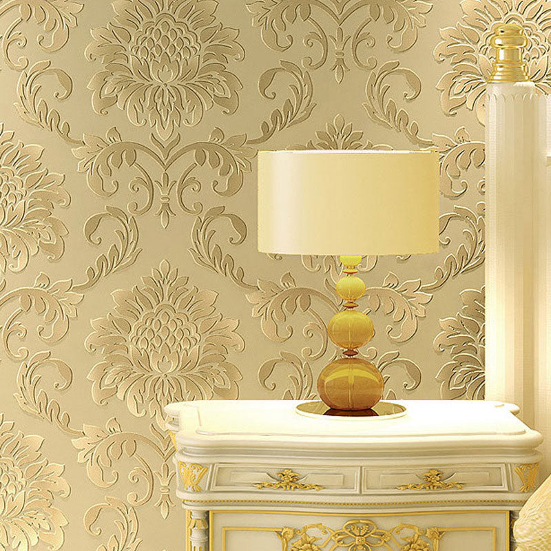 Neutral Color Classic Wall Art 20.5"W x 33'L Damasque Wallpaper for Accent Wall, Non-Pasted