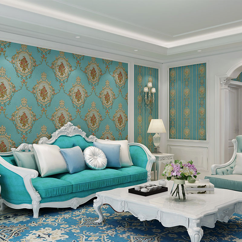 European Damask Design Wall Art Living Room Wallpaper Roll, 33' x 20.5", Non-Pasted