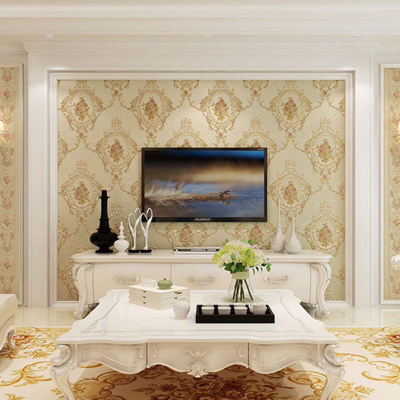 European Damask Design Wall Art Living Room Wallpaper Roll, 33' x 20.5", Non-Pasted