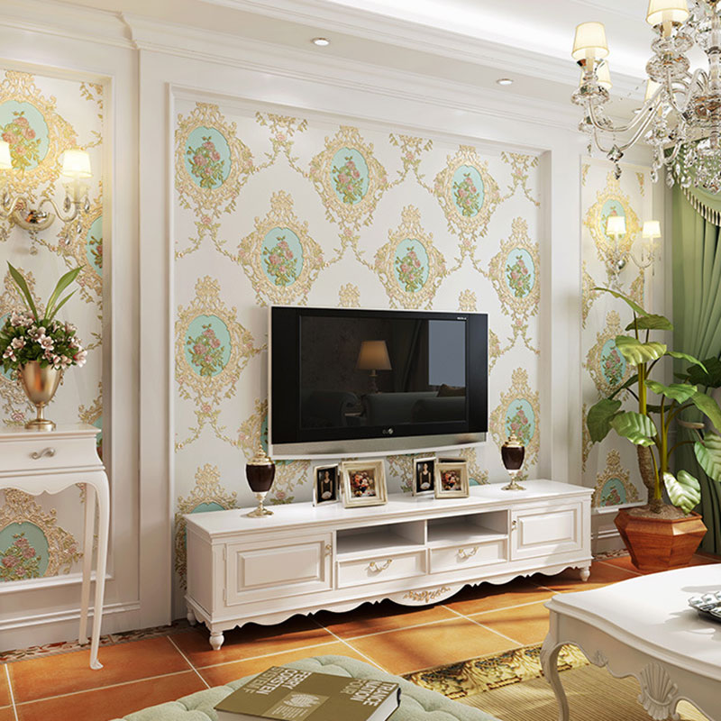 European Damask Design Wall Art Living Room Wallpaper Roll, 33' x 20.5", Non-Pasted