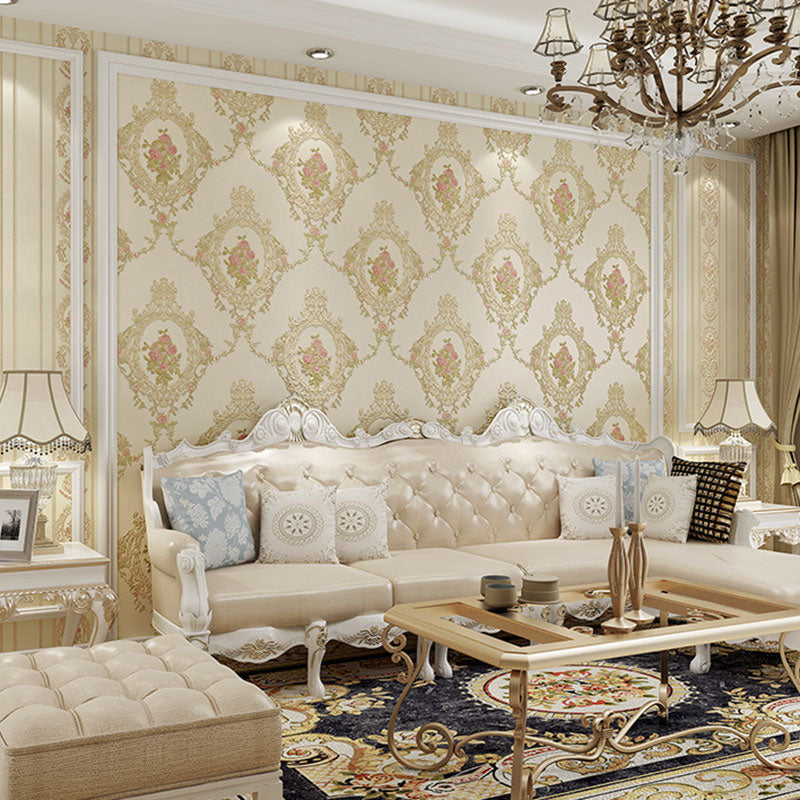 European Damask Design Wall Art Living Room Wallpaper Roll, 33' x 20.5", Non-Pasted
