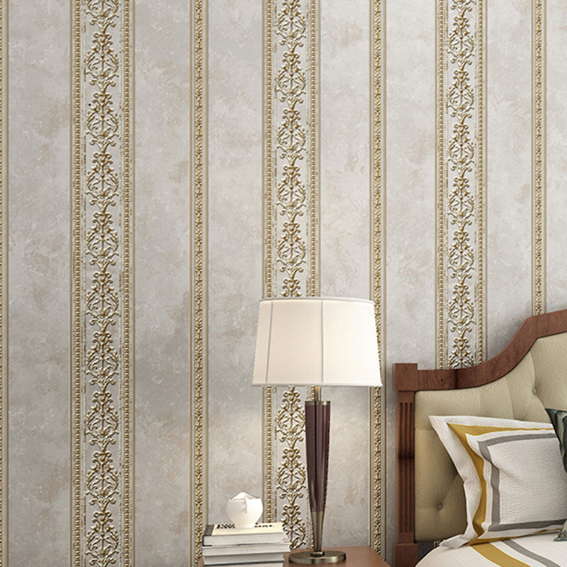 Floral Stripe Wall Covering in Neutral Color Non-Woven Fabric Wallpaper for Accent Wall, 20.5"W x 33'L
